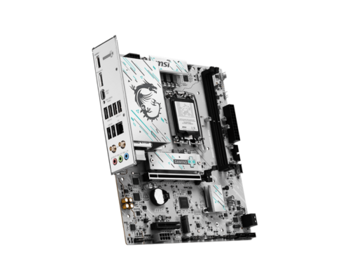 MSI B860M GAMING WIFI - זווית פרספקטיבה עם פאנל חיבורים