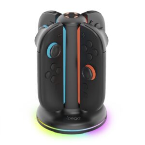 עמדת טעינה iPega PG-SW2052 - מבט מלפנים עם 4 בקרי Joy-Con 2 מוצמדים