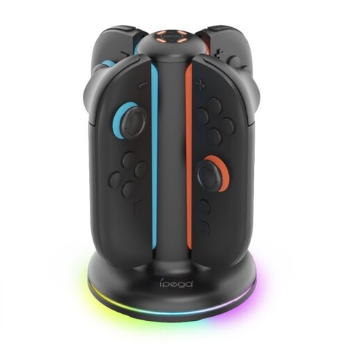 עמדת טעינה iPega PG-SW2052 - מבט מלפנים עם 4 בקרי Joy-Con 2 מוצמדים
