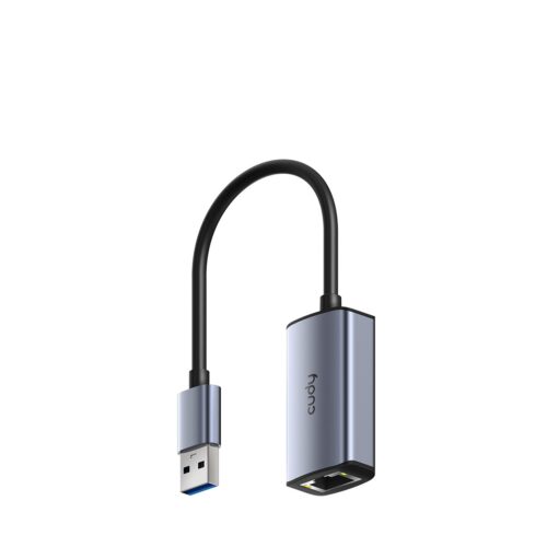 מתאם רשת CUDY UE10A - USB-A ל-Gigabit Ethernet, מבט מלא על המתאם והכבל