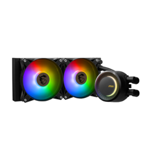 קירור נוזלי MSI MAG CORELIQUID E240 - מבט מלפנים, רדיאטור עם שני מאווררי ARGB ומשאבה