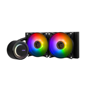 קירור נוזלי MSI MAG CORELIQUID E240 - מבט צד, ראש משאבה מול הרדיאטור