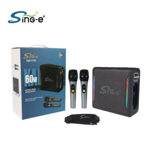 בידורית קריוקי V100 Sing-e - תכולת האריזה: רמקול, 2 מיקרופונים אלחוטיים, רצועת נשיאה ואריזה