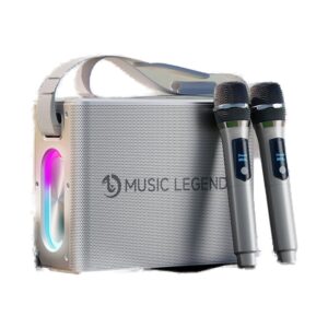 רמקול קריוקי MUSIC LEGEND V60 עם 2 מיקרופונים אלחוטיים - מבט מלפנים עם רצועת נשיאה
