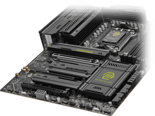 לוח אם MSI MAG X870E TOMAHAWK WIFI - תקריב סלוטי DDR5 ו-M.2