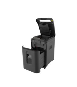 מגרסת נייר אוטומטית I SHRED R120 - מבט בזווית, מכסה עליון פתוח
