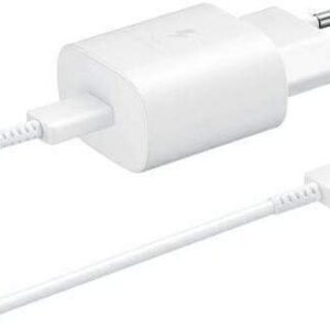 מטען קיר סופר מהיר 25W + כבל Type-C ל-Type-C לבן - תואם Samsung Galaxy